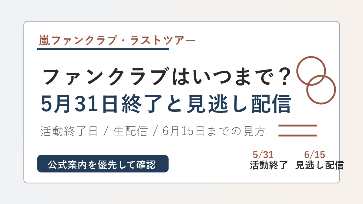 嵐ファンクラブの終了時期とラストツアー見逃し配信の公式案内をまとめるアイキャッチ